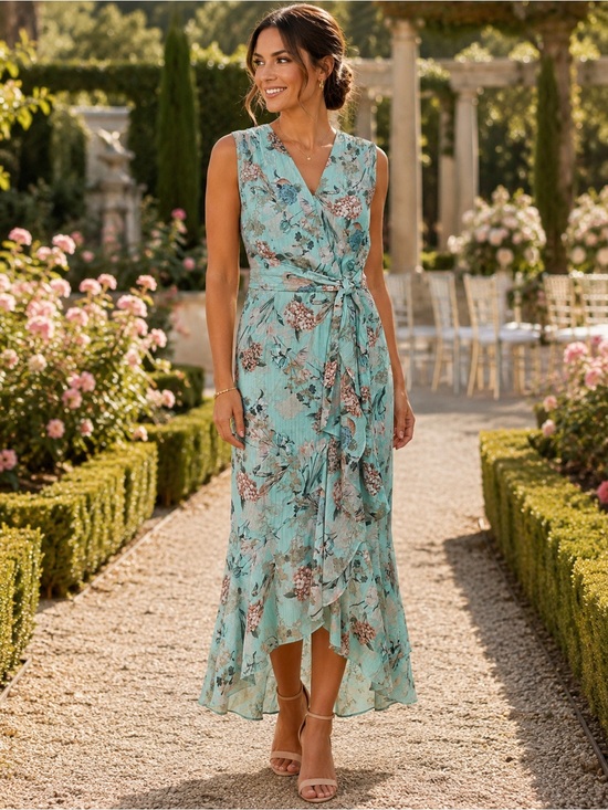 Danny & Nicole Dresses & Skirts - Danny & Nicole Aqua Floral High-Low Wrap Dress